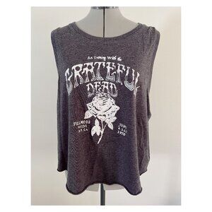 Lucky Brand sz XL Grateful Dead Cropped Tank Charcoal Gray and White